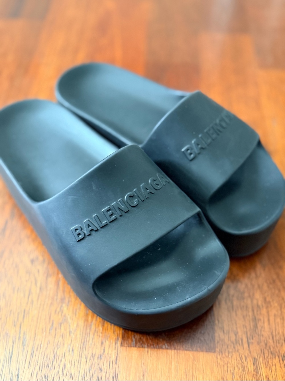 Balenciaga Matte Black Embossed Logo Slides